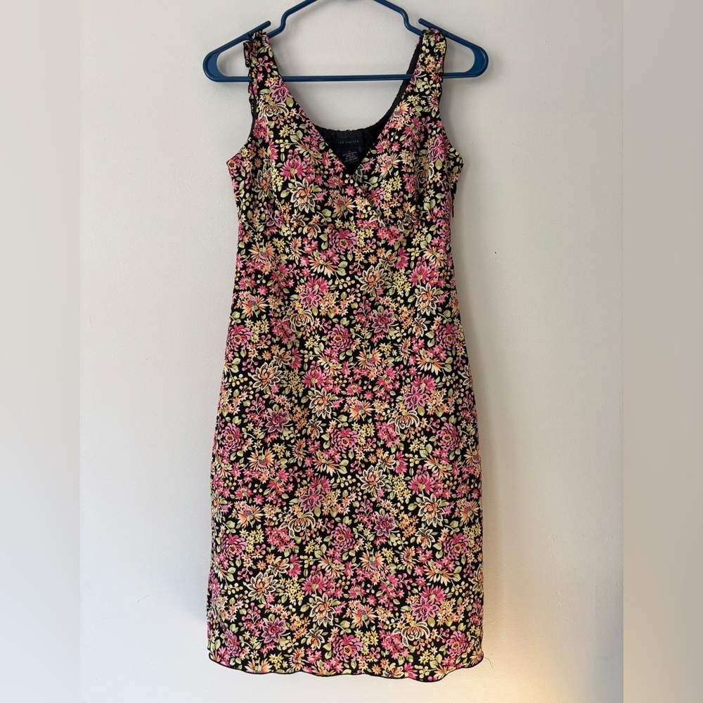 Y2K Fairycore Black Pink Cottagecore floral Midi Whimsical Slip on dress - XS